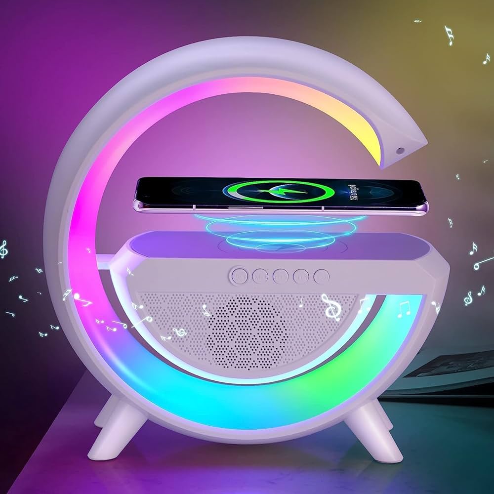 3 In 1 G Shaped Lamp, Speaker, Wireless Charger & Alarm Clock