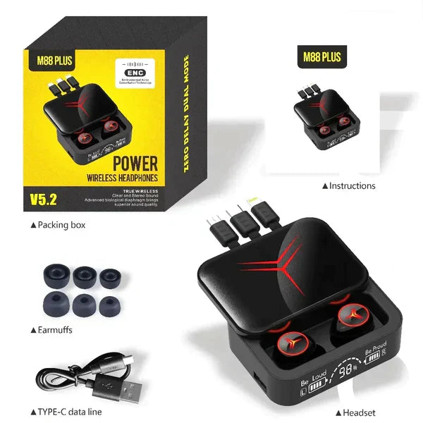 M88 V5.3 DUAL MODE GAMMING WIRELESS EARBUDS WITH POWER BANK